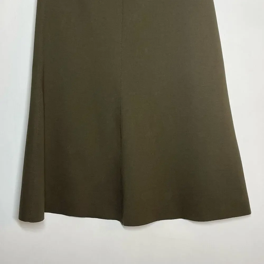 BASSIKE Flare Skirt Women's Size 0 Olive Green Stretch High Waist Midi - Picture 4 of 9
